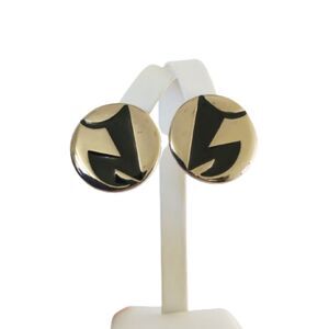 Monet Black Enamel and Silver Round Pierced Earrings Vintage 90's